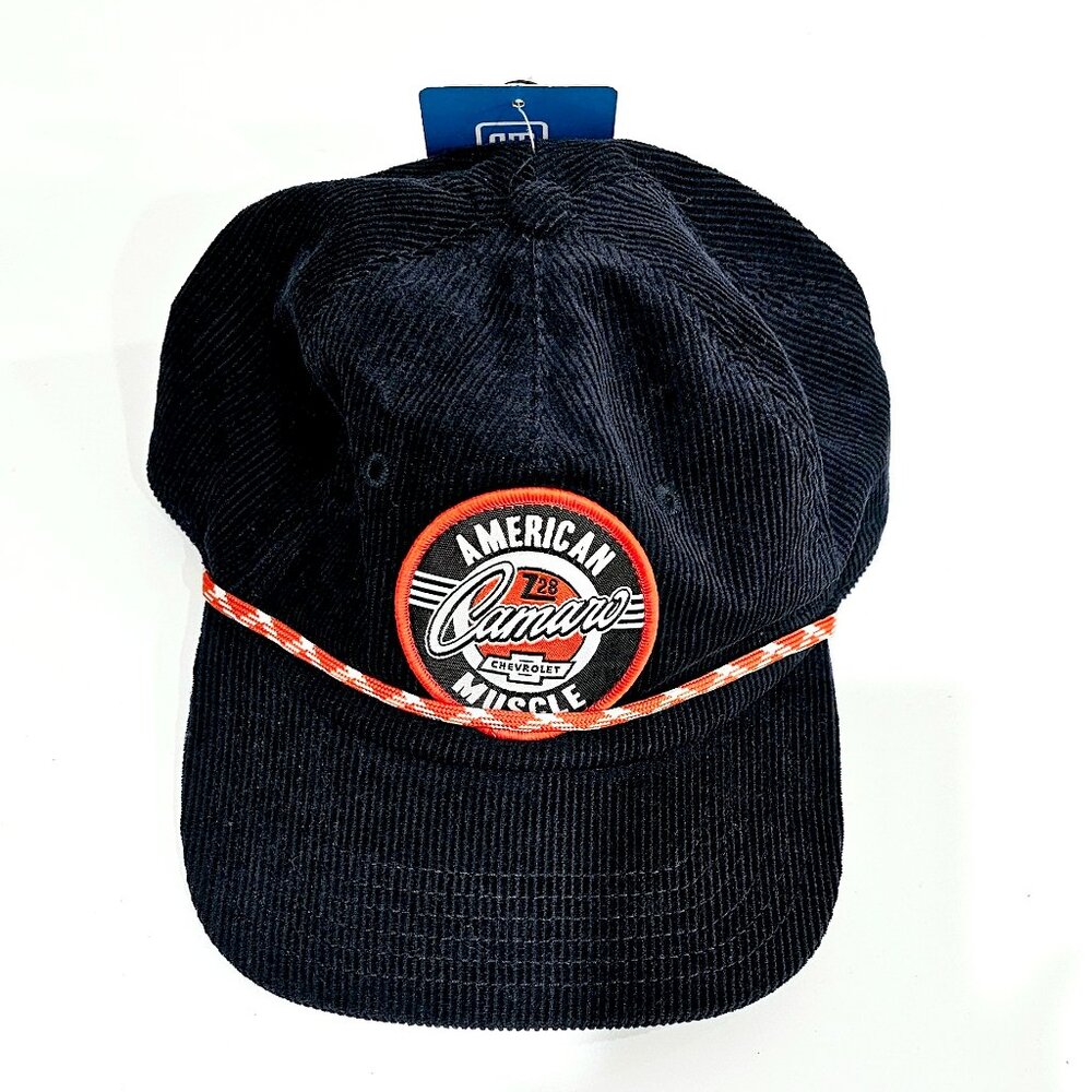GM Chevrolet Camaro Hat American Muscle Circle Patch Z28 Snapback Navy Corduroy